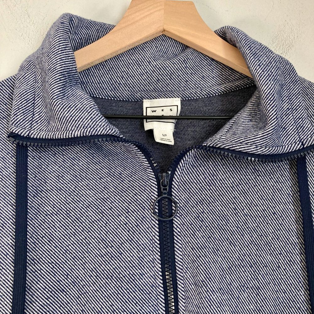 Wesley Bandier Striped Pullover Half-Zip Sweatshirt Small Blue White Athleisure - Picture 3 of 8
